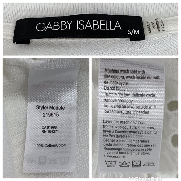 Gabby Isabella White Short Sleeve Eyelet Lace Front Top, Small/Medium - Picture 16 of 16